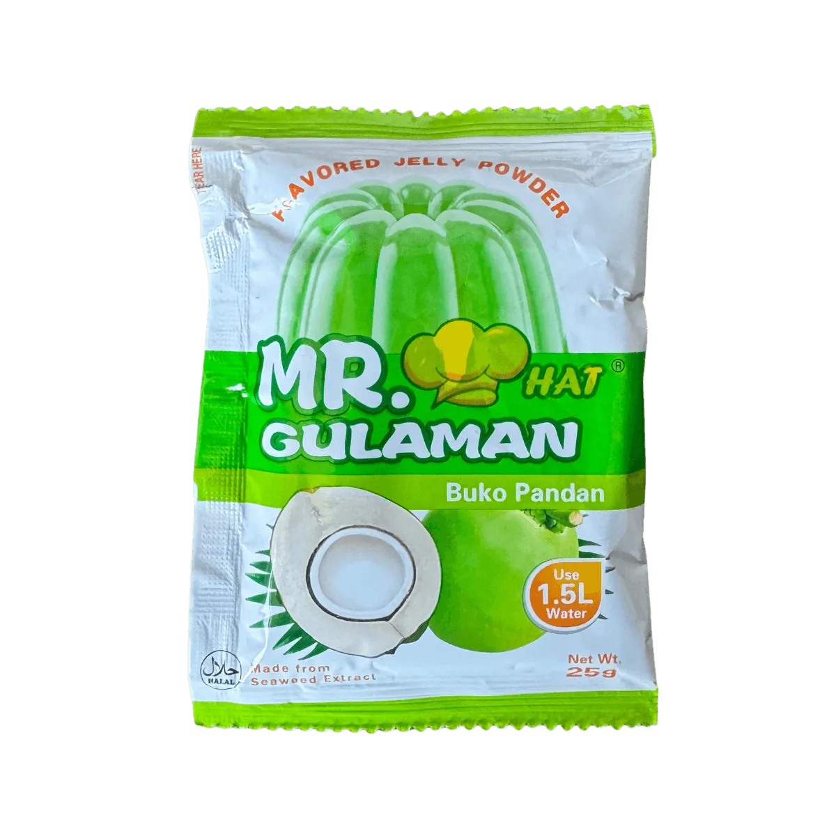 A bag of Mr. Gulaman fruit jelly mix displayed against a white background.