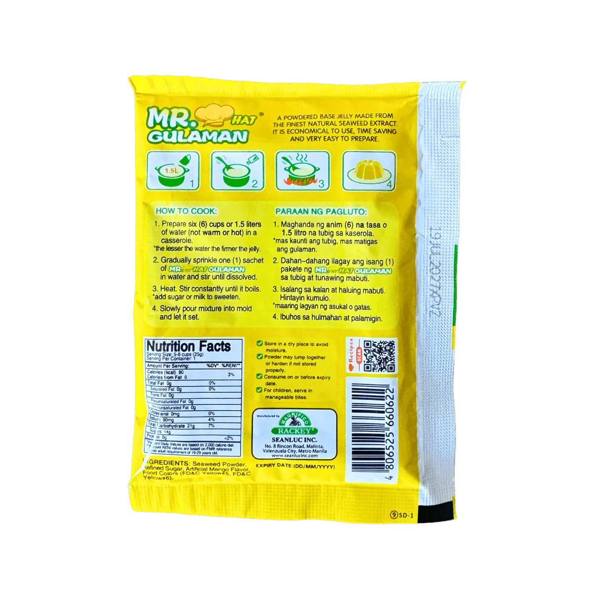 A packet of yellow powder displayed against a black background, emphasizing its vibrant color and packaging design.