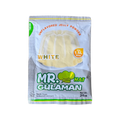 A close-up of Mr. Gulaman white jelly, showcasing its smooth texture and glossy surface in a clear container.