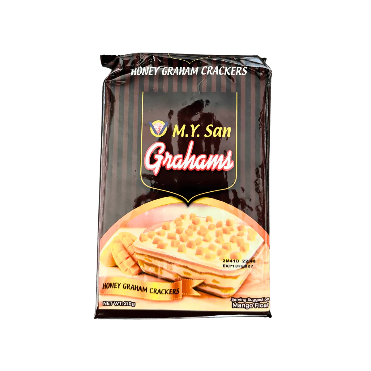 A sealed bag of graham crackers on a white background, highlighting the product's design and label.