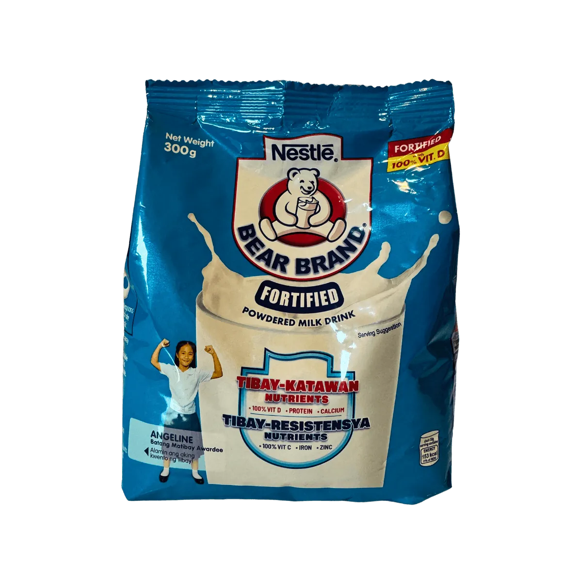 A milk bag with a simple white label, showcasing a standard dairy product packaging.