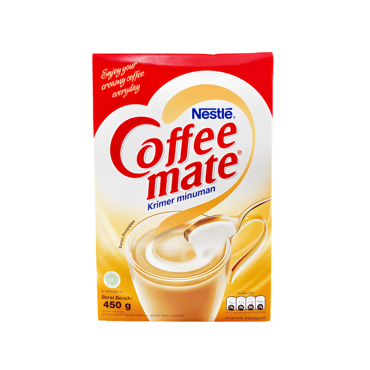 A bottle of Nestlé Coffee-Mate coffee creamer, featuring a creamy texture and rich flavor, placed on a kitchen counter.