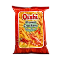 A close-up of oishi prawn crackers, showcasing their crispy texture and golden-brown color in a bowl.