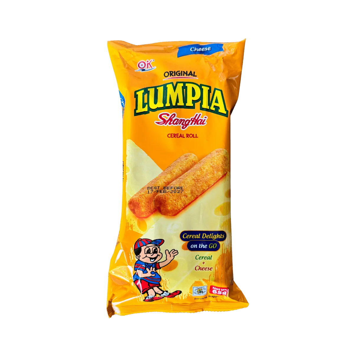 A bag of lumpia, a Filipino spring roll, displayed against a white background.