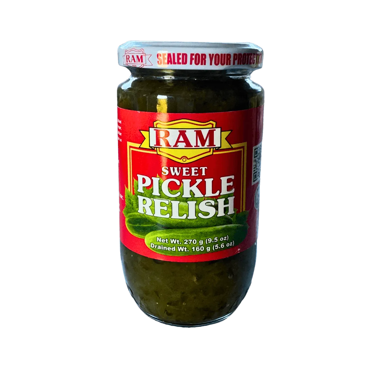 A jar of pickle relish with a green lid, placed on a white background, showcasing its vibrant green contents.