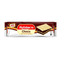 A close-up of Rebisco Choco cracker sandwich, showcasing its rich texture and glossy surface.