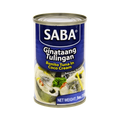 A can of Saba Ginataang Tulingan featuring rich coconut cream, topped with fresh herbs.