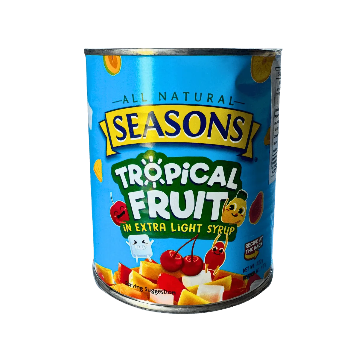 A colorful mix of tropical fruits including pineapple, mango, and coconut arranged in a bow