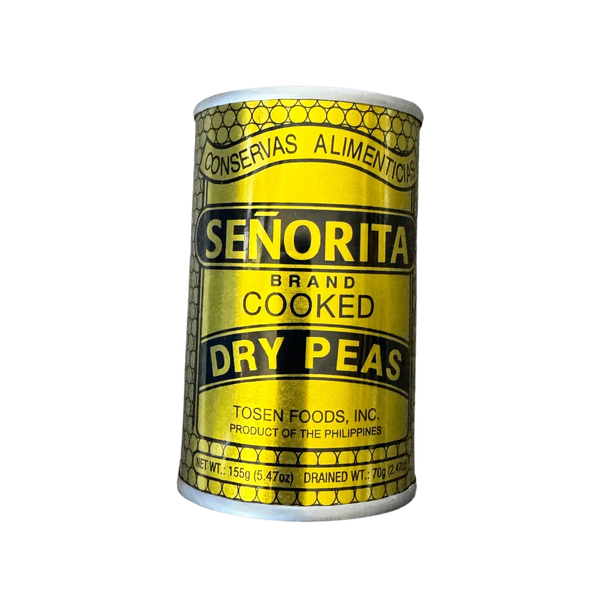 A can of Senorita dry peas, featuring a vibrant green design and clear branding on the front.