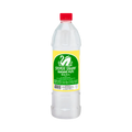 A clear bottle filled with liquid, prominently displayed against a solid black background.