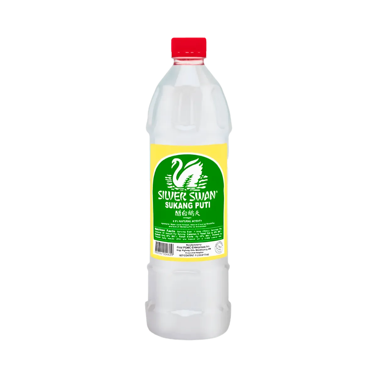 A clear bottle filled with liquid, prominently displayed against a solid black background.