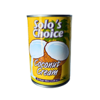 A can of coconut cream labeled "Solo's Choice," featuring a simple design and vibrant colors.