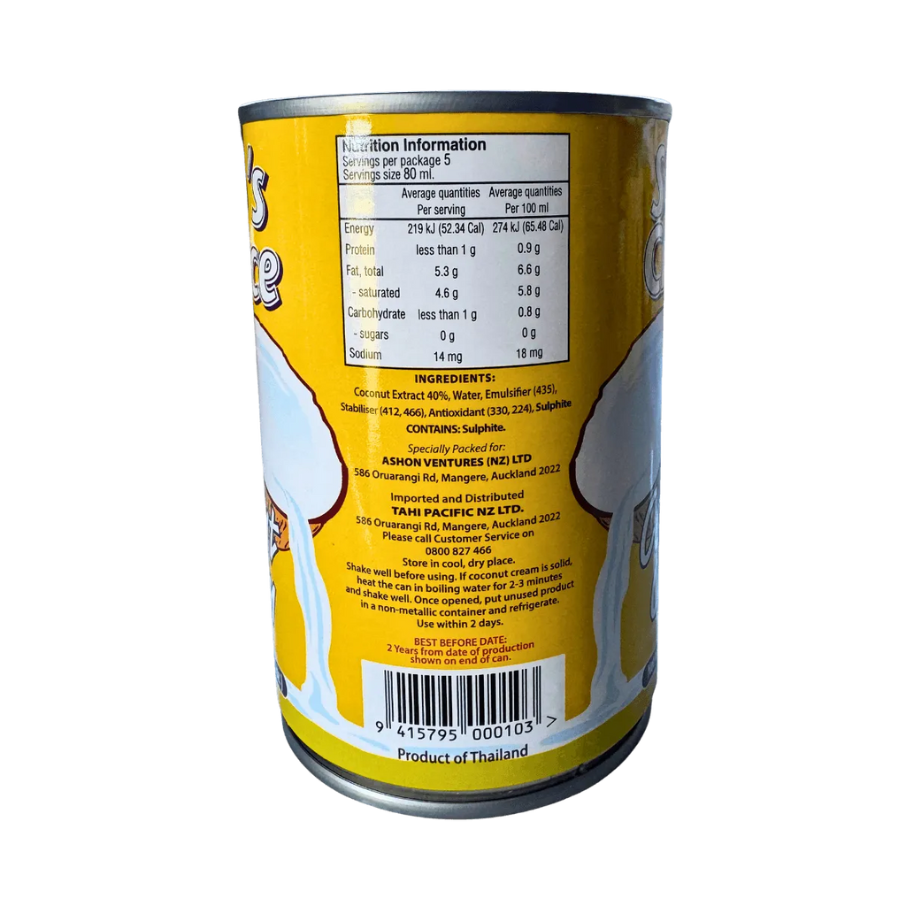 A can of coconut cream featuring a visible barcode on its side.