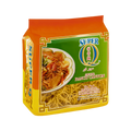 A bowl of Super Q Chinese noodles, garnished with vegetables and herbs, showcasing a vibrant and appetizing dish.