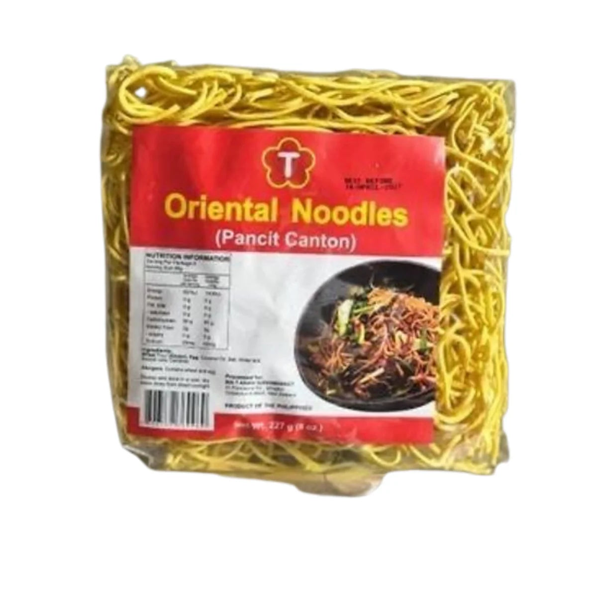 T Oriental Noodles Pancit Canton 227g pack of Filipino-style stir-fry noodles.