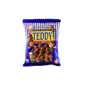 A close-up of Teddy's chocolate-covered nuts in a clear package, showcasing their glossy, rich chocolate coating.
