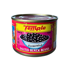 A close-up of temple salted black beans in a bowl, showcasing their glossy texture and rich color.