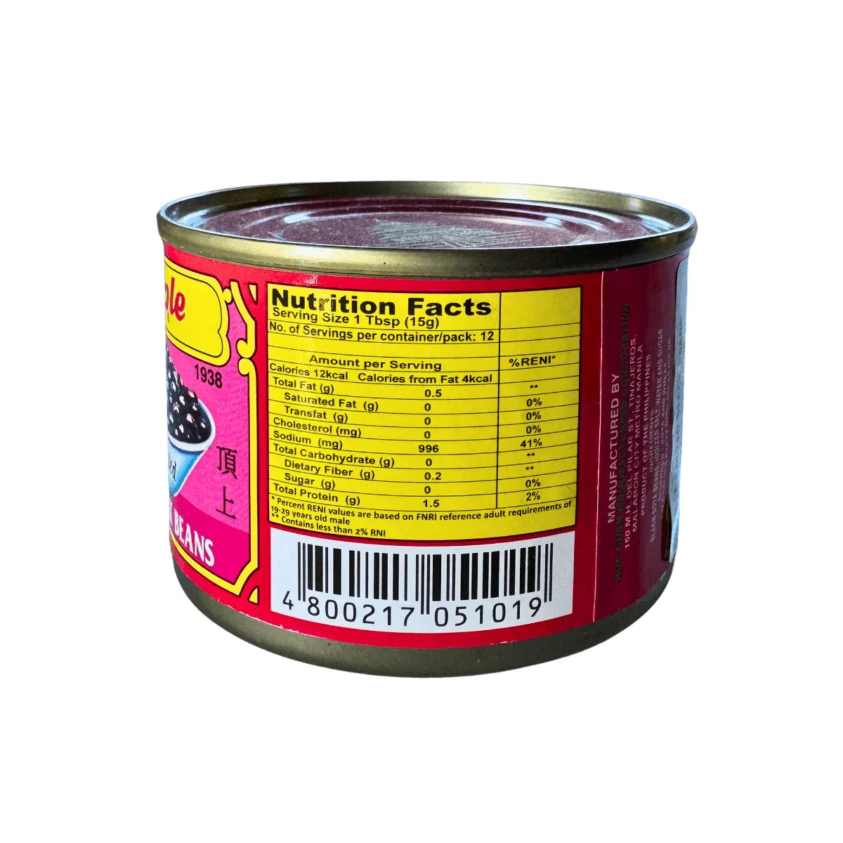 A can of black beans featuring a visible barcode on its label.