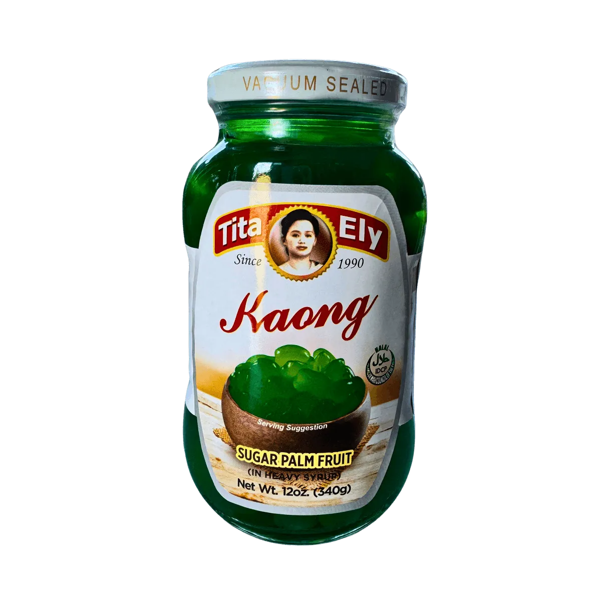 A sealed jar of green jelly, highlighting its bright hue and glossy surface.