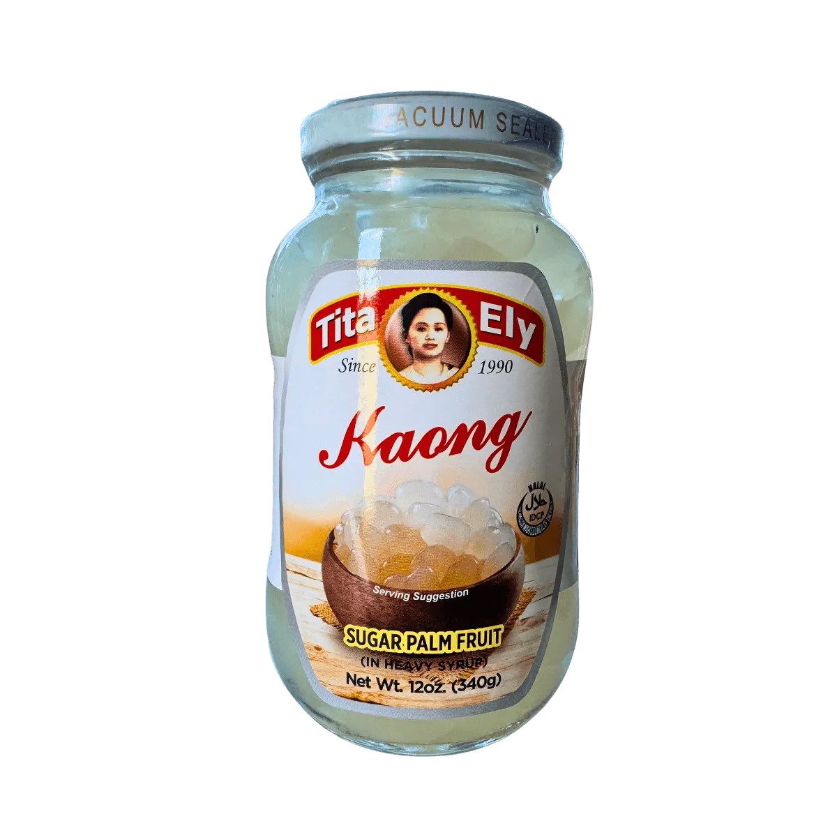 A jar of white jelly, highlighting its bright hue and glossy surface.