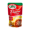 A packet of UFC Sweet Filipino Style Spaghetti Sauce, featuring a vibrant label with Filipino-inspired design elements.