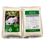 Two bags of rice packaged together, showcasing their labels and contents clearly visible.