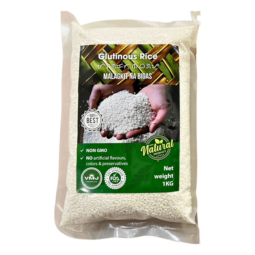 1kg package of glutinous rice, showcasing the product's label and nutritional information.