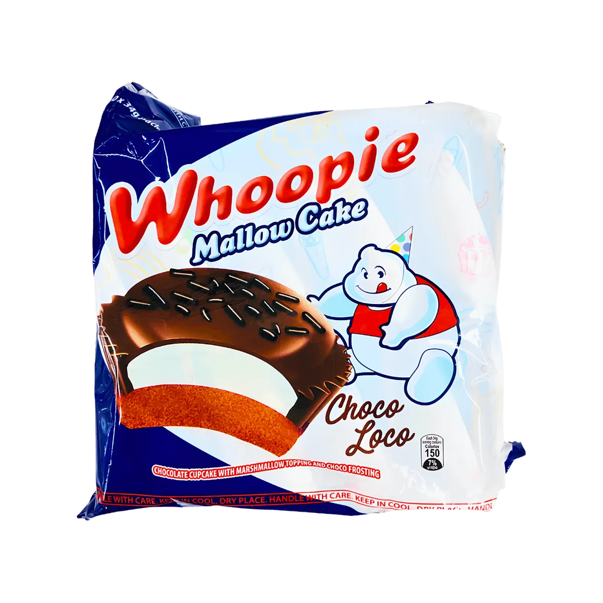 A rich chocolate whoopie pie cake, featuring two soft chocolate cakes filled with creamy white frosting.
