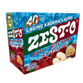 A box of Zest-O apple juice beside a standard box of apple juice on a plain surface.