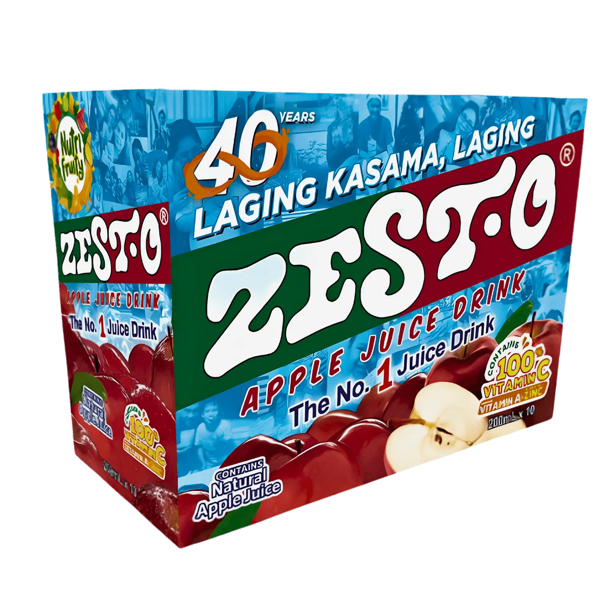 A box of Zest-O apple juice beside a standard box of apple juice on a plain surface.
