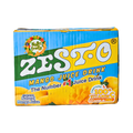 A box of Zest-O mango juice drink featuring vibrant packaging and a mango illustration.