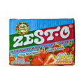 A box of Zest-O strawberry juice featuring vibrant packaging and a straw, showcasing the product's refreshing appeal.